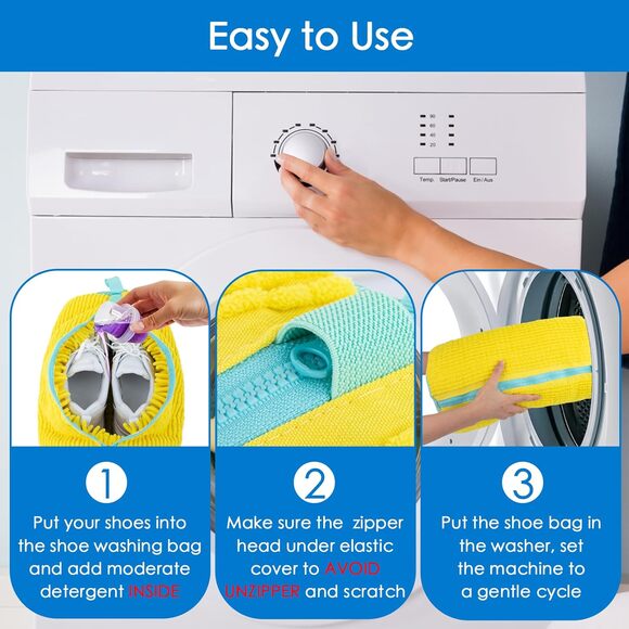 Shoe Washing Machine Bag 4 Pack | Sneaker Cleaner YKK Zipper Chenille Deep Clean - Picture 3 of 15